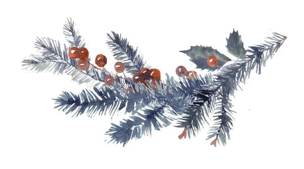 Feliz Navidad y Año Nuevo acuarela ilustración pintada a mano — Foto de Stock