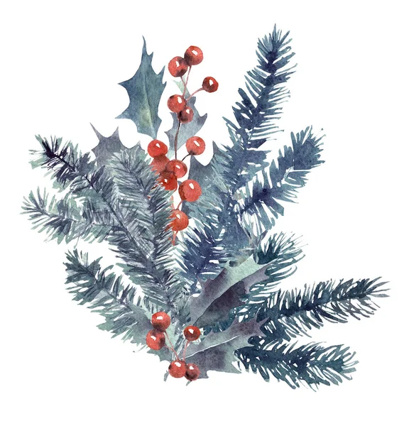 Buon Natale e Capodanno acquerello dipinto a mano illustrazione — Foto Stock