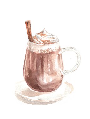 Şeffaf bardakta suluboya Noel tatlı içeceği.