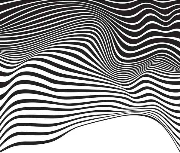 흑백의 의심 스러운 파도가 광학 디자인의 광학 무늬를 펼치고 있다 — 스톡 벡터