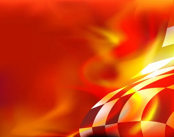 Rutig flagga bakgrund och röd flames — Stock vektor