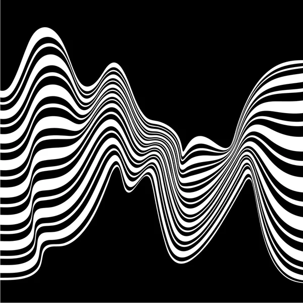 Siyah ve beyaz mobious dalga çizgili optik tasarım — Stok Vektör