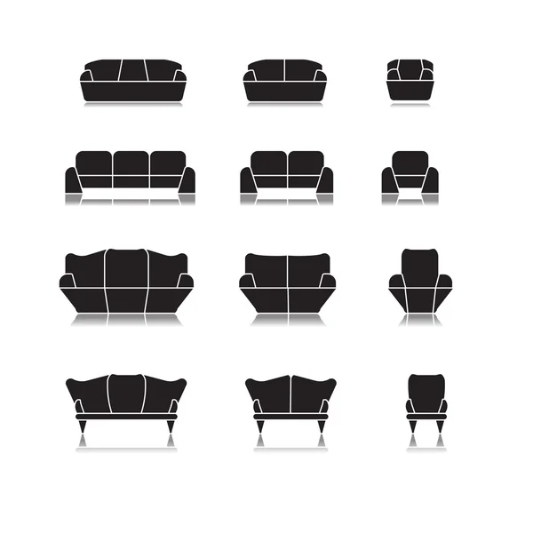 Sofa icon set, seat home symbols interrior design — Stock Vector