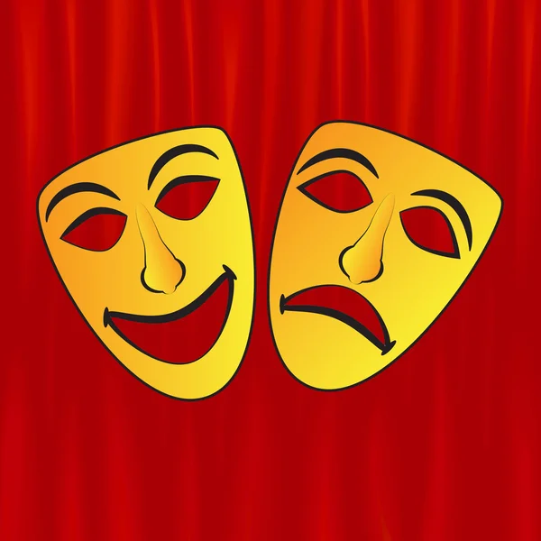 Драматичні маски на червоних шторах — стоковий вектор