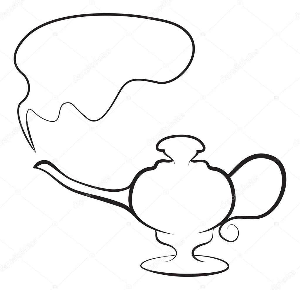 stock illustration magic lamp with genie
