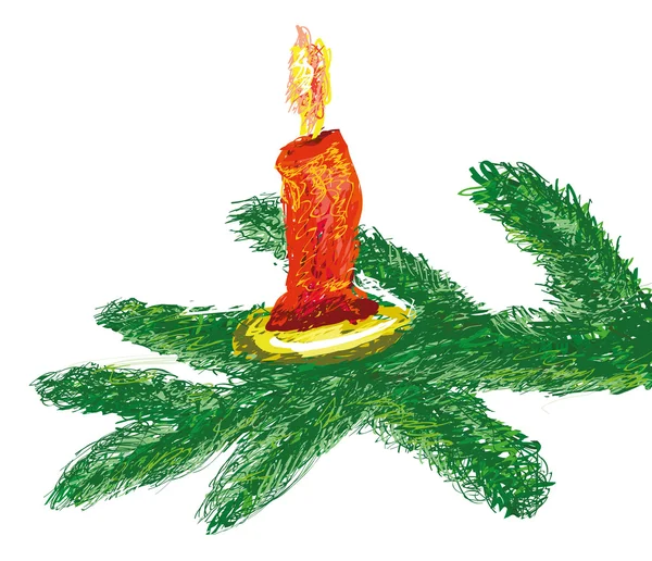 Candle on christmas tree branch — Stock Vector