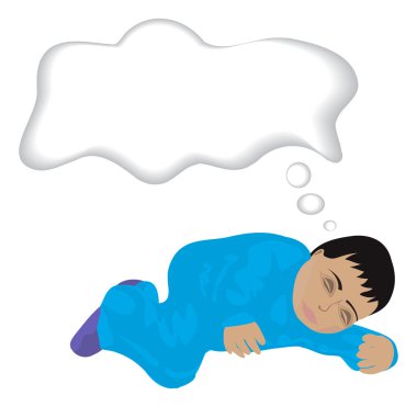 Düşünce balonu ile uyuyan bebek