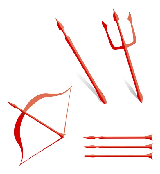 Armas vermelhas flecha tridente e arco — Vetor de Stock