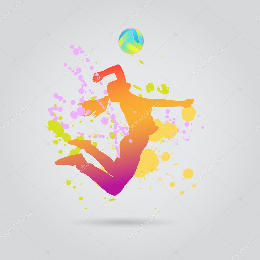 Girl Spiking Volleyball Clipart Vector