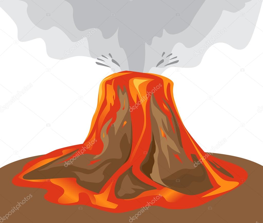 Exploding volcano on white