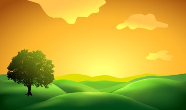 Landscape background with tree silhouette clipart