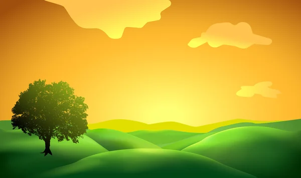 Fondo de paisaje con silueta de árbol — Vector de stock