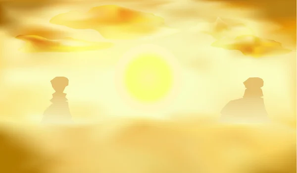 Desert landscape, dunes and sun background illustration — 图库照片