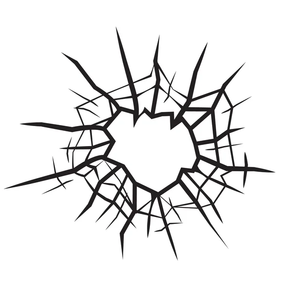 Hole in glass cracked glass black and white vector — Stock Vector