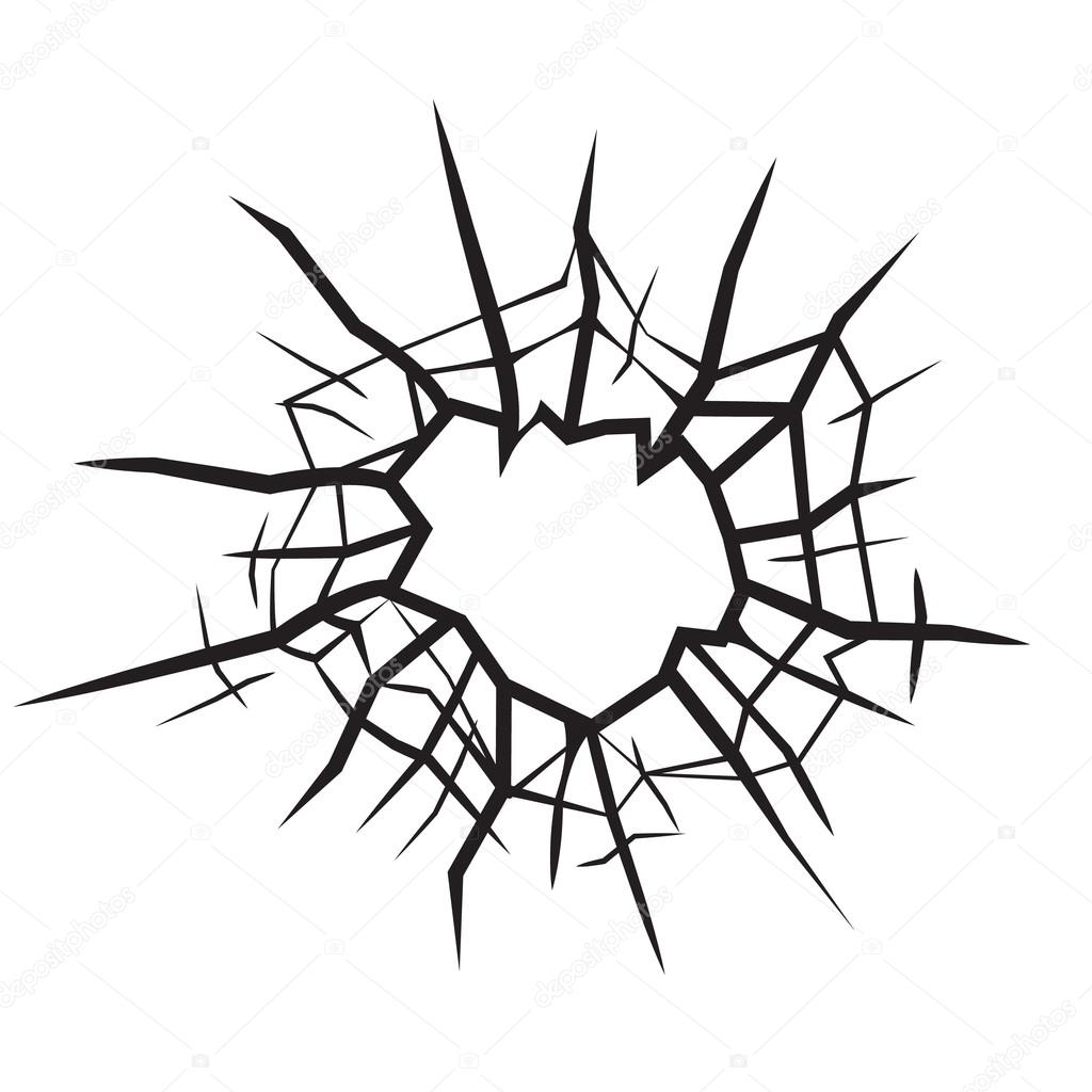 hole in glass cracked glass black and white vector