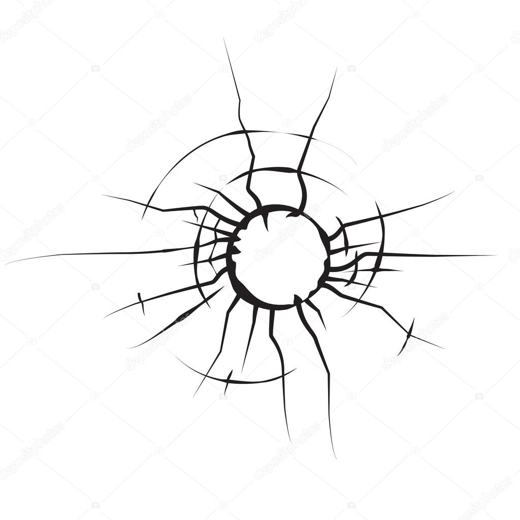 hole in glass cracked glass black and white vector
