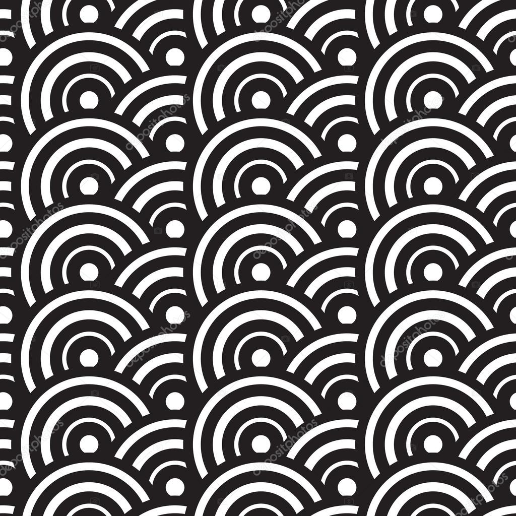 black and white concentric circles abstract pattern. Seamlessly