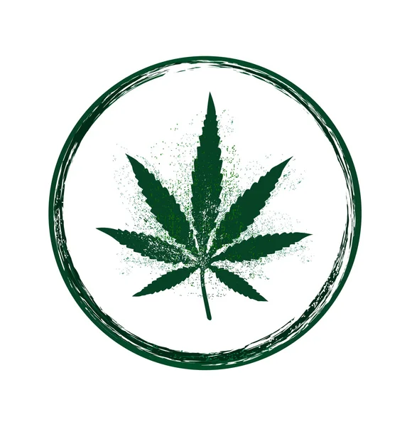 Hoja de cannabis, sello, sello con texturas grunge y marco — Vector de stock