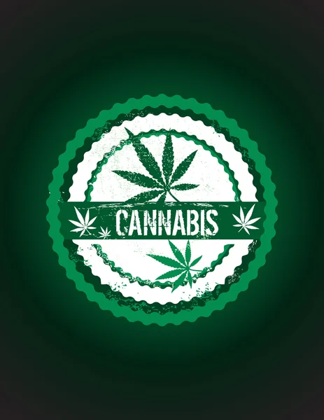 Cannabis blad, zegel, stempel met grunge texturen en frame — Stockvector