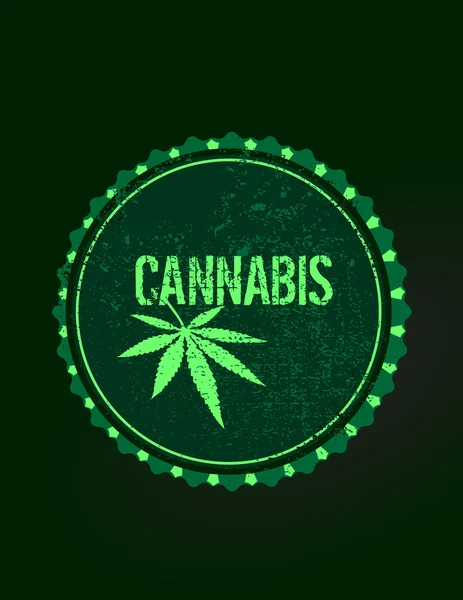 Cannabis blad, zegel, stempel met grunge texturen en frame — Stockvector