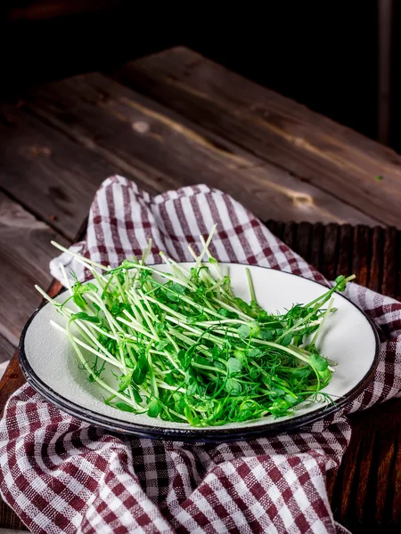 Frisches Grün auf weißem Teller. — Stockfoto