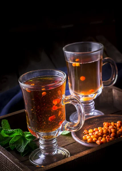 Te i glas med havet-buckhorn. — Stockfoto