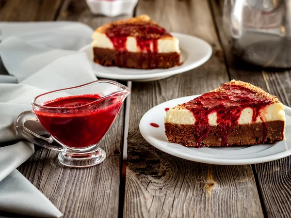 Cheesecake with cherry sauce in vintage style — Stock Photo, Image