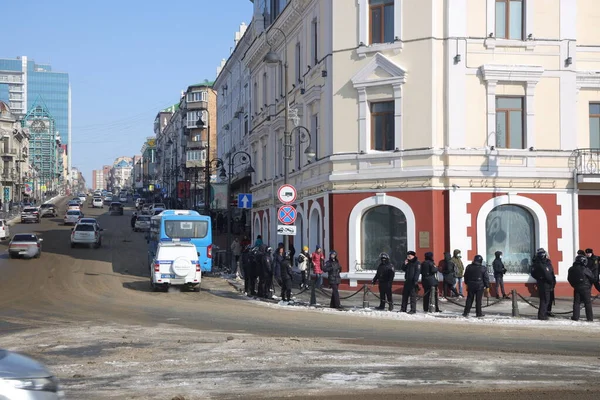 Rusland Vladivostok Jan 2021 Politie Volkeren Politieke Wandeling Stratenprotest Politieke — Stockfoto