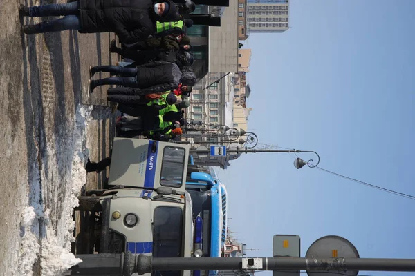 Rússia Vladivostok Jan 2021 Polícia Povos Caminhada Política Protesto Rua — Fotografia de Stock