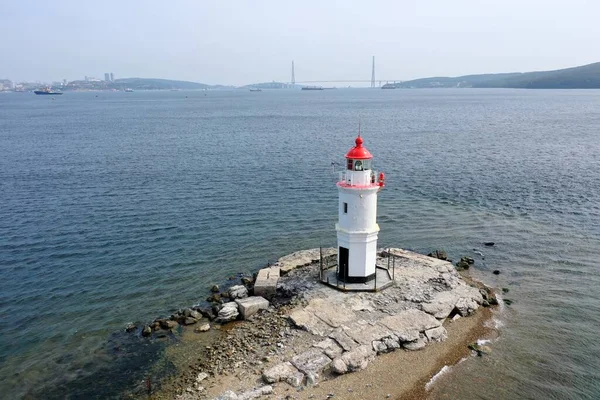 Deniz Feneri Yol Işareti Fener Panoramik Gerçeklik Görüşü Vladivostok Deniz — Stok fotoğraf
