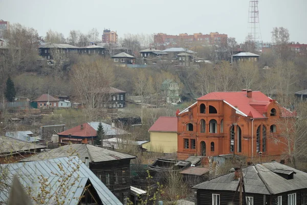 Tomsk Paesaggio Urbano Siberia Russia Tom River Drone Vista Aerea — Foto Stock