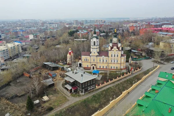 Αστικό Τοπίο Τομσκ Σιβηρία Ρωσία Τομ Ρίβερ Drone Εναέρια Άποψη — Φωτογραφία Αρχείου