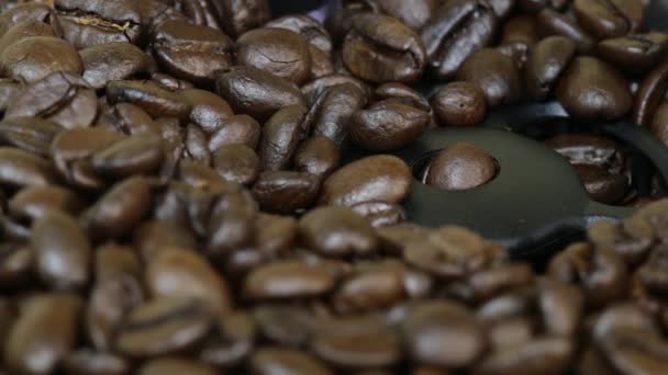 Кофе-бобы шлифовка в кофеварке — стоковое видео