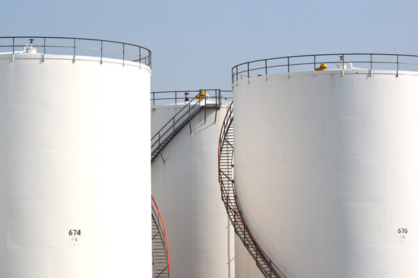 Large oil storage tanks