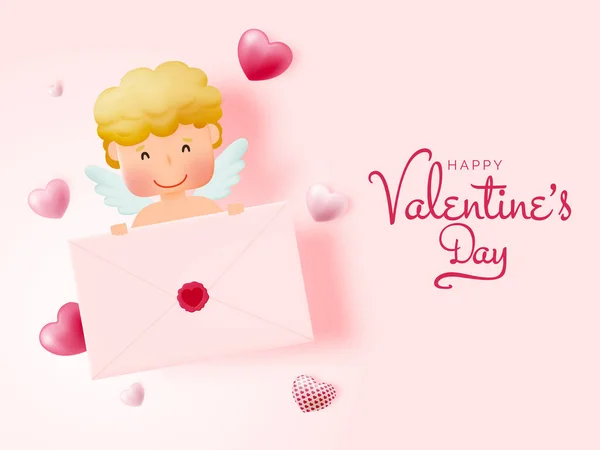 Feliz Día San Valentín Con Lindo Cupido Arte Estilo Vector — Archivo Imágenes Vectoriales