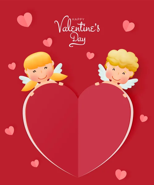 Happy Valentine Day Cute Cupid Art Style Vector Illustration — Stock Vector