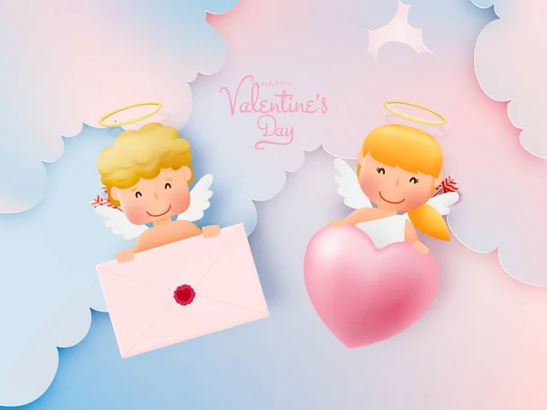 Happy Valentine Day Cute Cupid Art Style Vector Illustration — Stock Vector