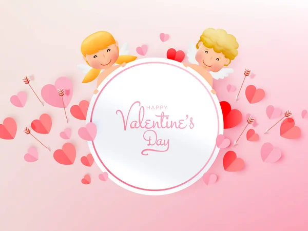 Feliz Día San Valentín Con Lindo Cupido Arte Estilo Vector — Archivo Imágenes Vectoriales