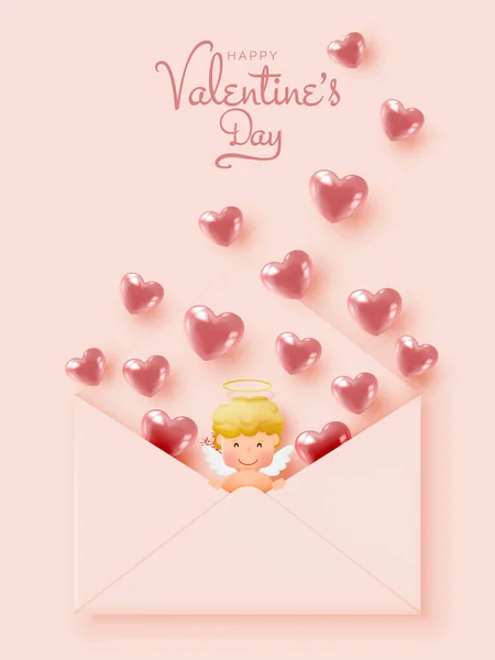 Feliz Día San Valentín Con Lindo Cupido Arte Estilo Vector — Archivo Imágenes Vectoriales