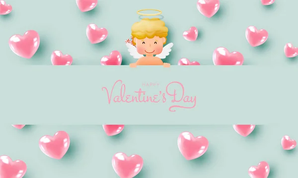 Happy Valentine Day Cute Cupid Art Style Vector Illustration — Stock Vector