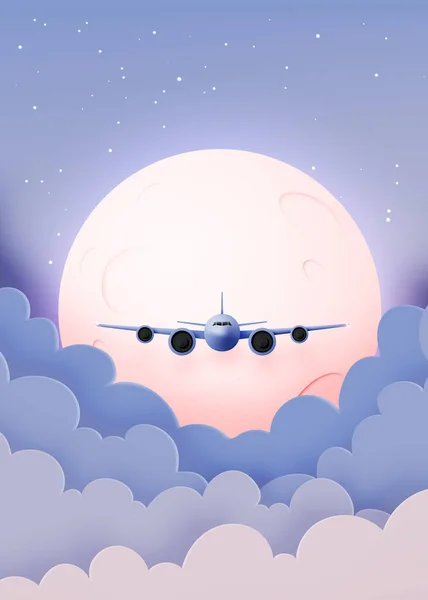 Vue Fenêtre Avion Avec Beau Ciel Nocturne Étoiles Illustration Vectorielle — Image vectorielle