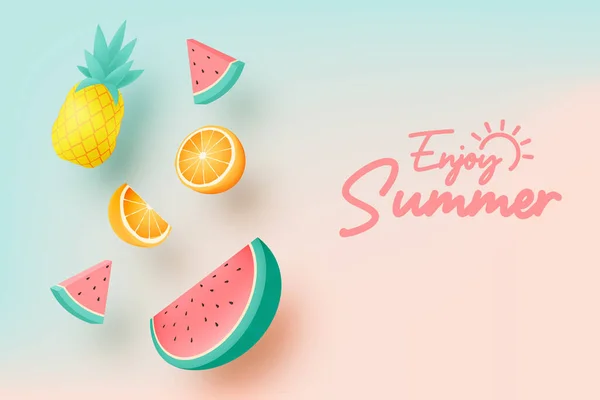 Frutas Tropicais Estilo Arte Bonito Esquema Cores Pastel Fundo Ilustração — Vetor de Stock