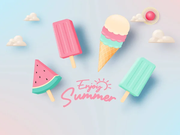 Popsicle Crème Glacée Pour Saison Estivale Design Personnage Très Mignon — Image vectorielle