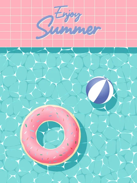 Donut Inflável Flutuando Piscina Com Estilo Arte Papel Ilustração Vetor — Vetor de Stock
