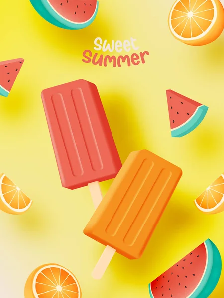 Popsicle Sorvete Para Temporada Verão Design Personagem Muito Bonito Ilustração — Vetor de Stock