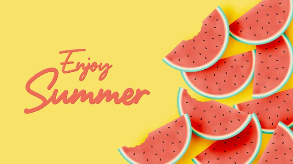 Hello Summer Watermelon Cute Art Style Pastel Color Scheme Background - Stok Vektor