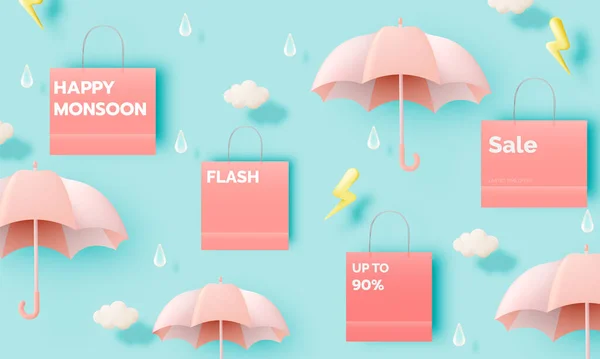 Paraguas Lindo Para Temporada Monzones Con Esquema Color Pastel Ilustración — Vector de stock