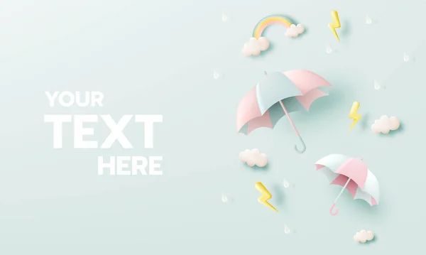 Monsoon Season Icons Umbrella Rain Drop Cloud Lighting Flash Pastel — Stock Vector