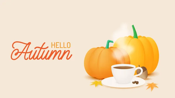 Coffee Pumpkins Autumn Leaves Background Vector Illustration - Stok Vektor
