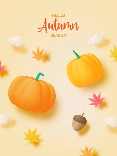 Pumpkins Autumn Leaves Background Vector Illustration - Stok Vektor